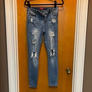 Guess Medium Blue Ripped Skinny Jeans